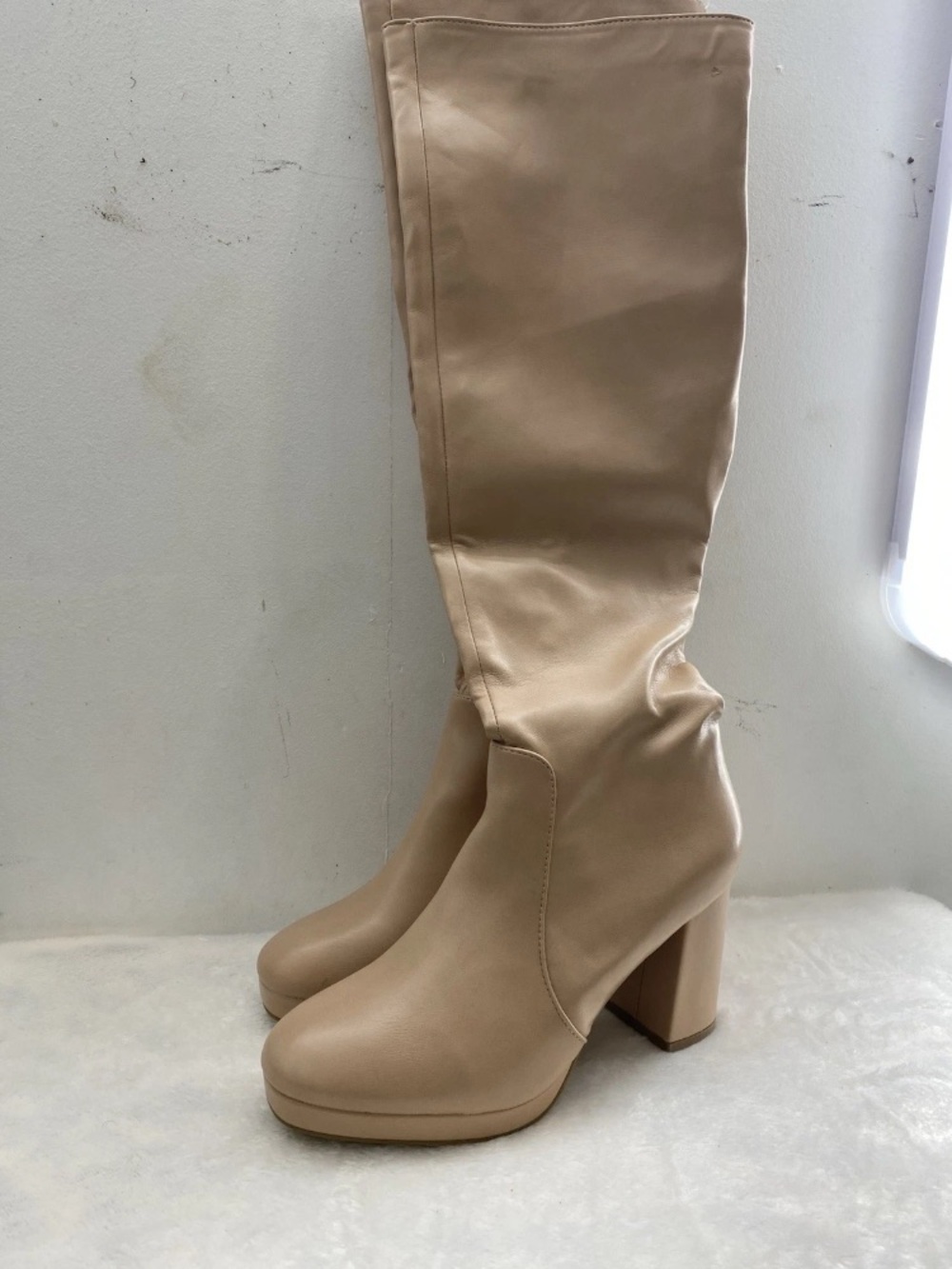 Over-the-Knee Block Heel Boots in Taupe
